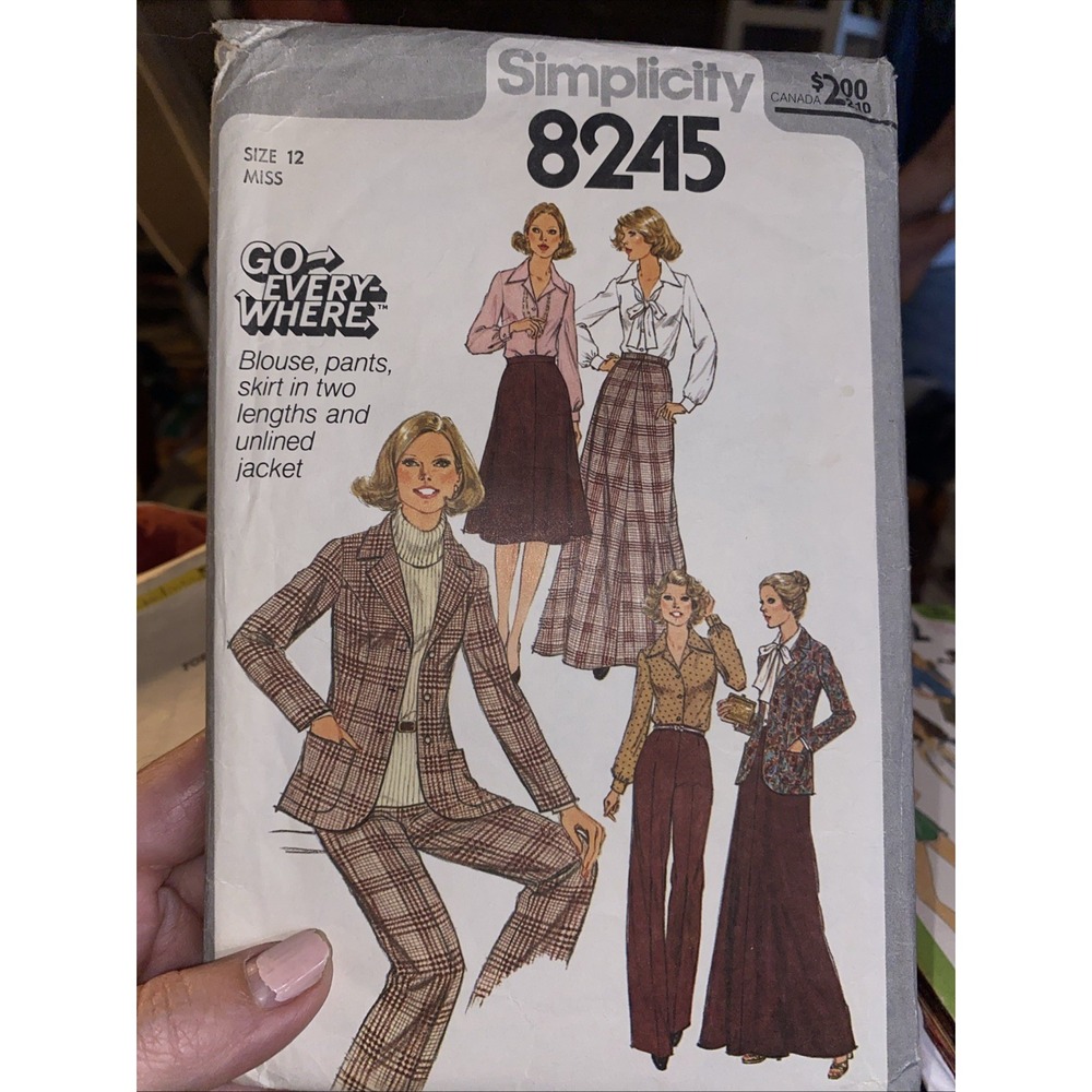 Vintage 1977 Simplicity 8245 Sewing Pattern Blouse Pants Skirt Jacket Size 12
